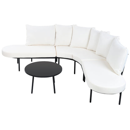 Patio Half- Moon Curved Outdoor Furniture Sofa Set with Coffee Table,