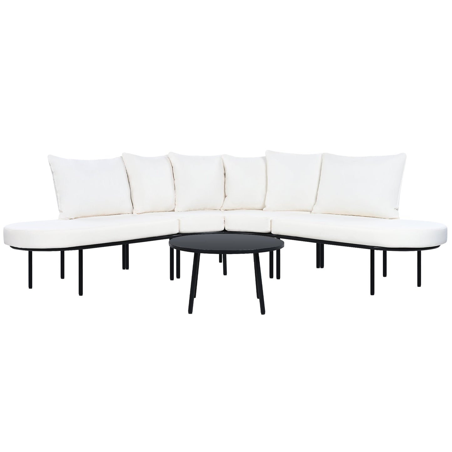 Patio Half- Moon Curved Outdoor Furniture Sofa Set with Coffee Table,