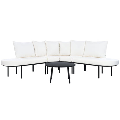 Patio Half- Moon Curved Outdoor Furniture Sofa Set with Coffee Table,