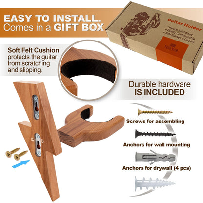 Guitar Holder Wall Mount Ash Wood Wooden Guitar Hanger Hook Stand Rack