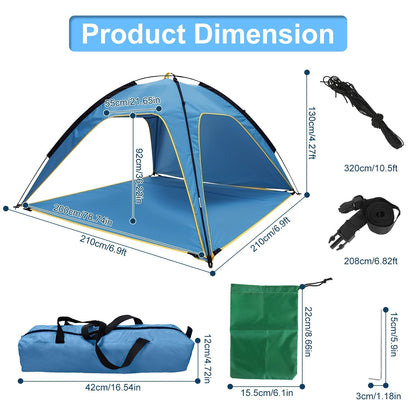 1Pc 4-6 Person Beach Tent Canopy  With 3 Door Openings Carry Bag UPF50
