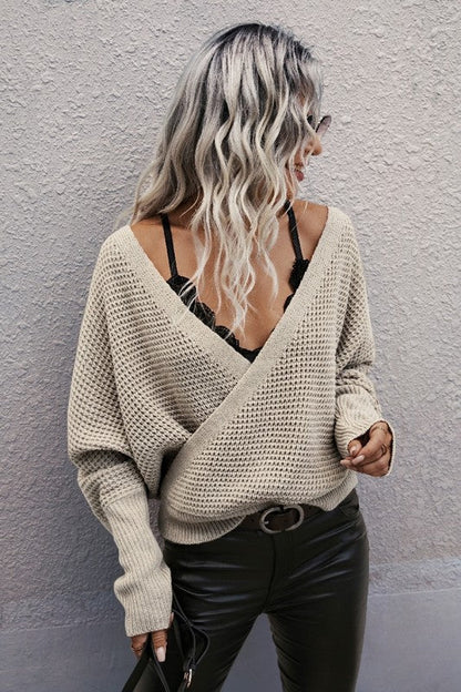 V Neck Cross Knit Sweater