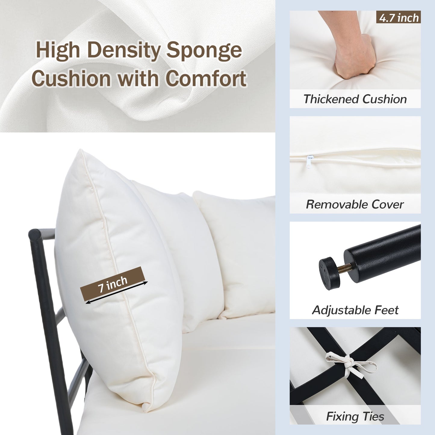 Patio Half- Moon Curved Outdoor Furniture Sofa Set with Coffee Table,