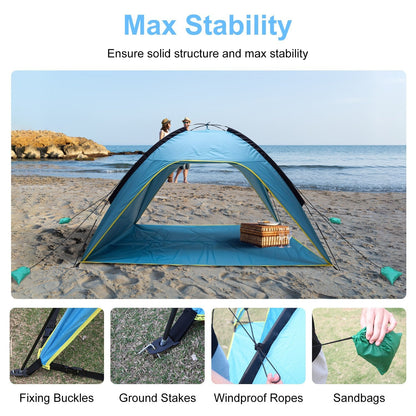 1Pc 4-6 Person Beach Tent Canopy  With 3 Door Openings Carry Bag UPF50