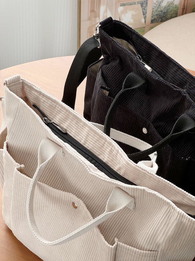 Thick Corduroy Shoulder Bags Simple All-match Commute Totes Student