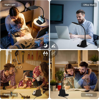 Desk Lamp, LED Desk Lamps for Home Office, Wireless Charger Small Desk