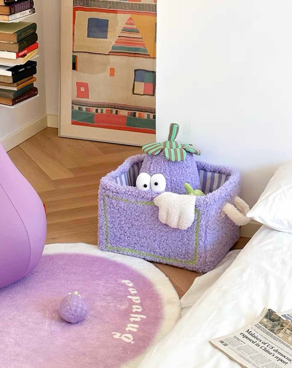 Whimsical Eclectic Big Eyes Plush Cute Laundry Storage Baskets - Laund