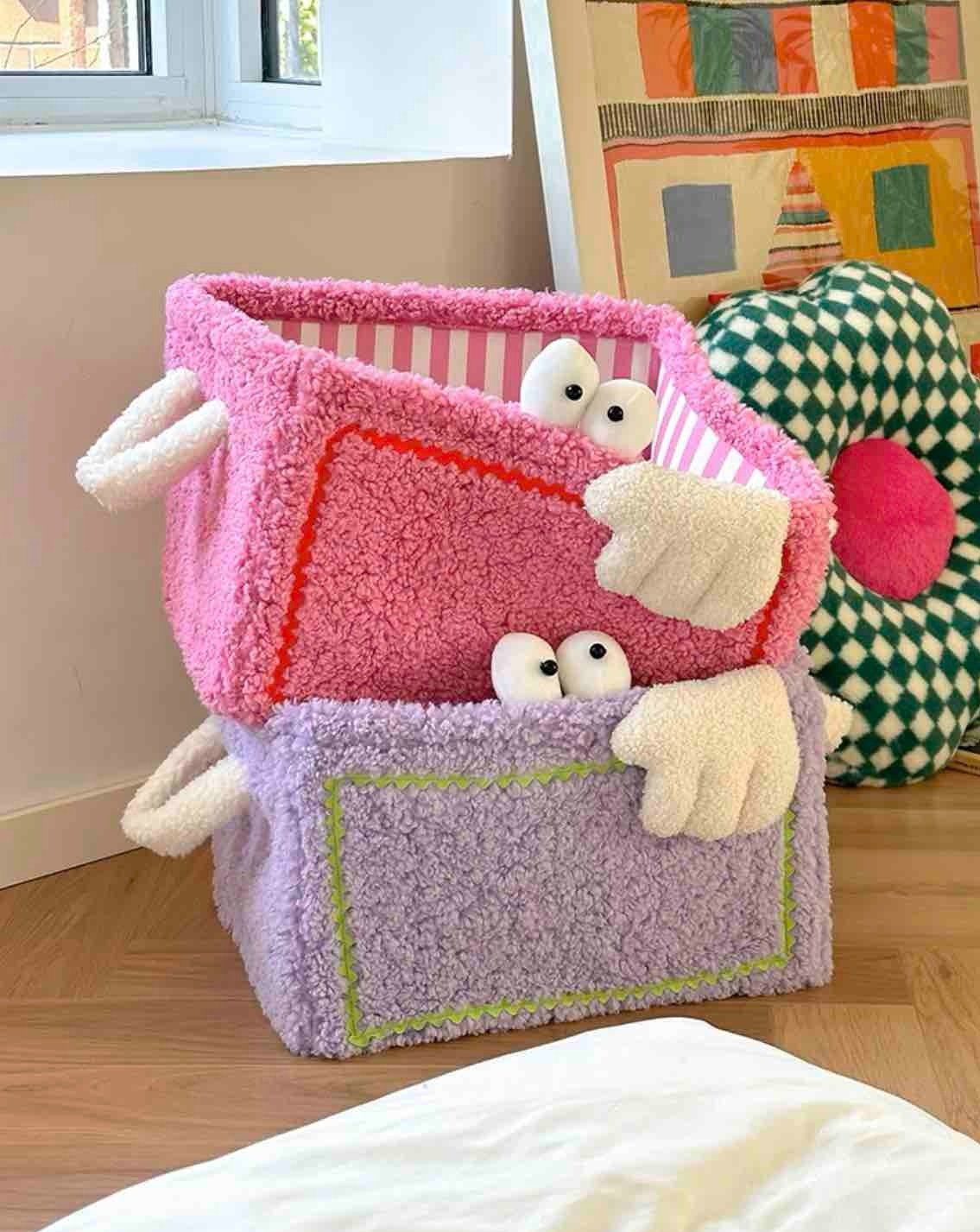 Whimsical Eclectic Big Eyes Plush Cute Laundry Storage Baskets - Laund