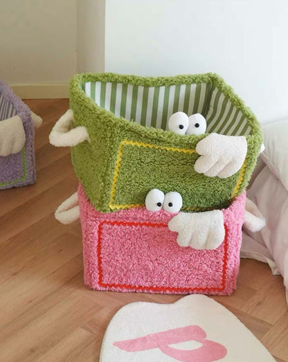 Whimsical Eclectic Big Eyes Plush Cute Laundry Storage Baskets - Laund