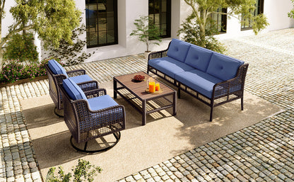4 Pieces Patio Furniture Set with Swivel Chairs, Outdoor Wicker Sofas