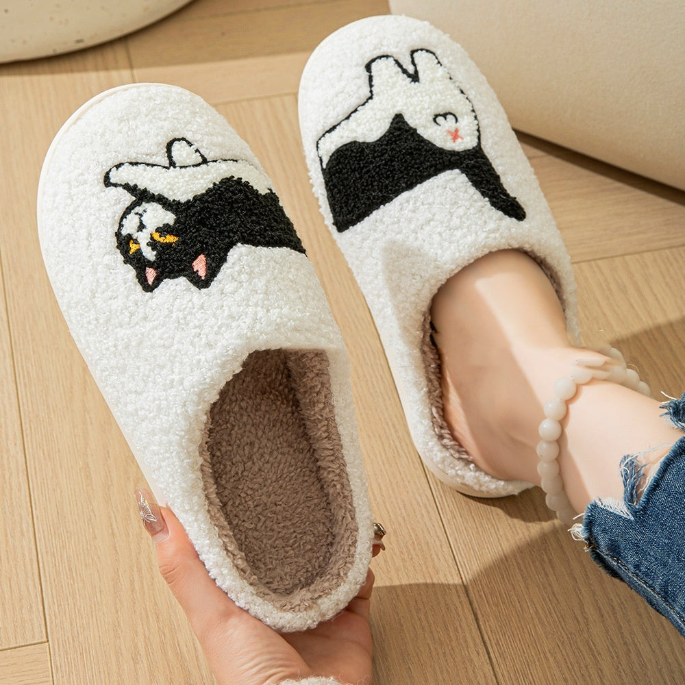Cartoon Cotton Slippers For Women Men Indoor Outdoor Slippers For