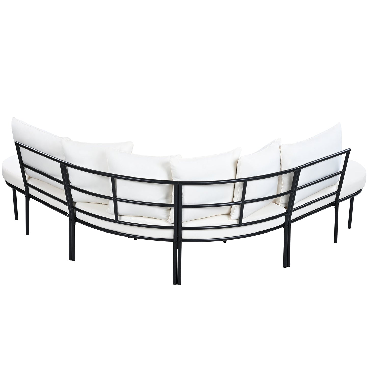 Patio Half- Moon Curved Outdoor Furniture Sofa Set with Coffee Table,