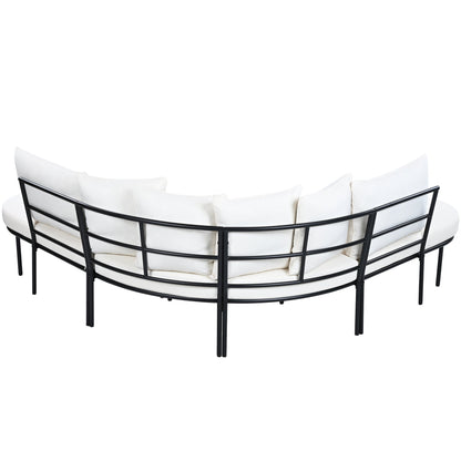 Patio Half- Moon Curved Outdoor Furniture Sofa Set with Coffee Table,