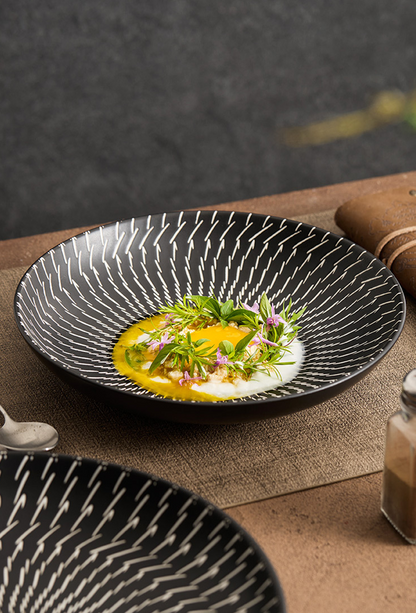 Luxury Black Ceramic Pasta Plate – 9" & 11" Modern Deep Dinner Bowl