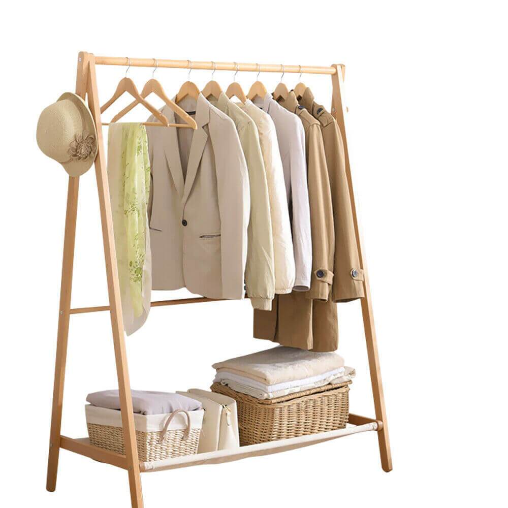 Levede Clothes Stand Garment Dyring Rack Hanger Organiser Wooden Rail