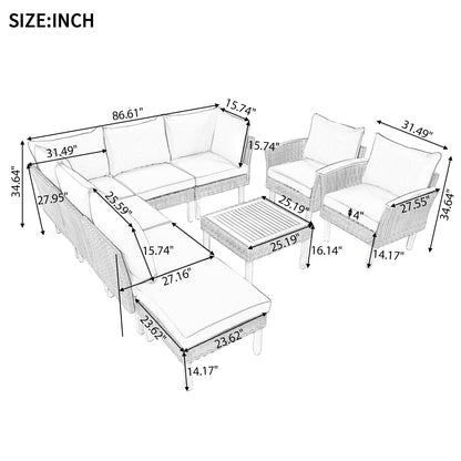 9-Piece Patio Rattan Furniture Set, Outdoor Conversation Set With