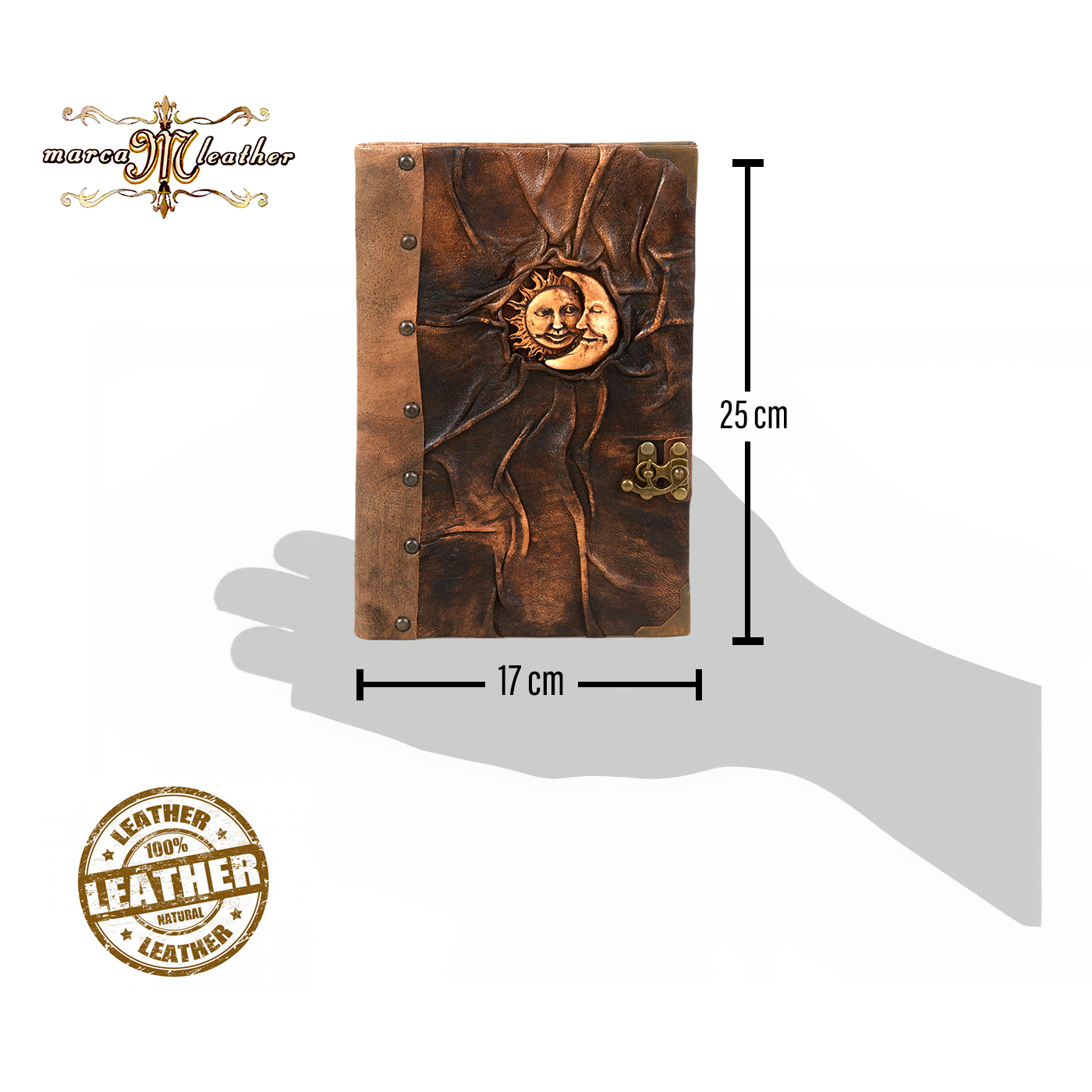 Leather Journal Notebook Sun and Moon Design