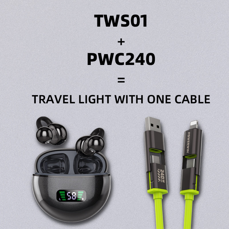 Powerwin TWS01 Earbuds + PWC240 Cable Bundle