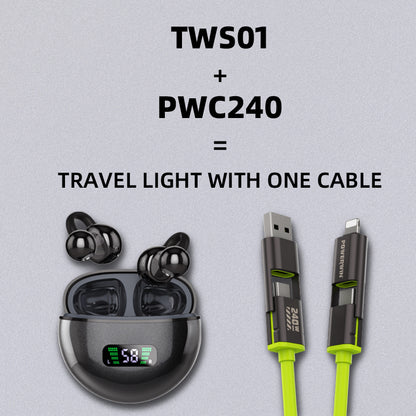Powerwin TWS01 Earbuds + PWC240 Cable Bundle
