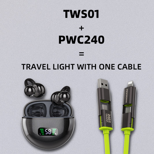 Powerwin TWS01 Earbuds + PWC240 Cable Bundle
