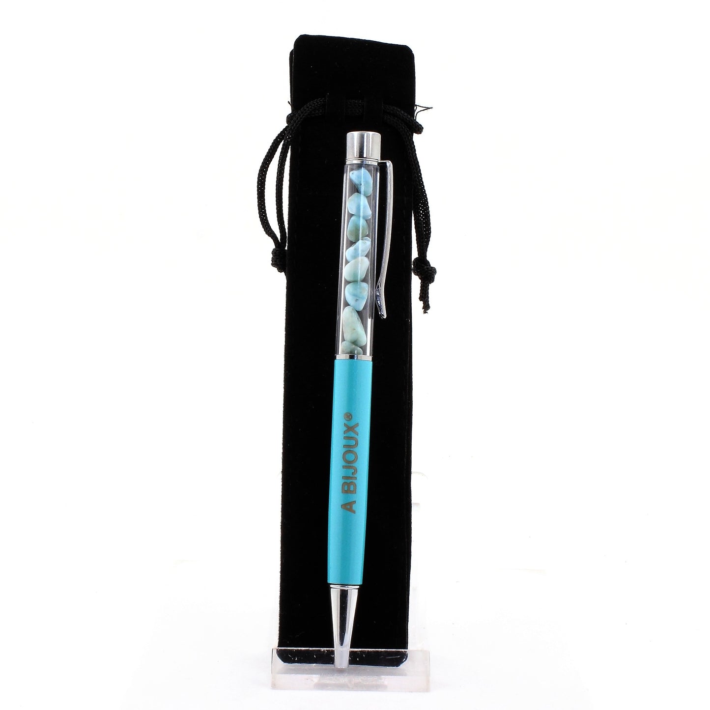 Raw Larimar mineral pen Dominican Republic. Turquoise color