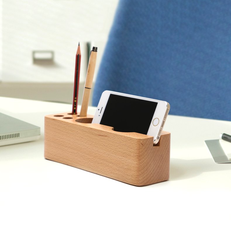 Wooden Pen & Phone Rack