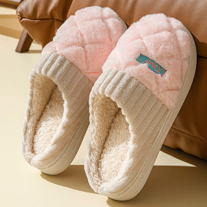 Solid Rhombic Letter Home Slippers Winter Warm Non-slip Floor Bedroom