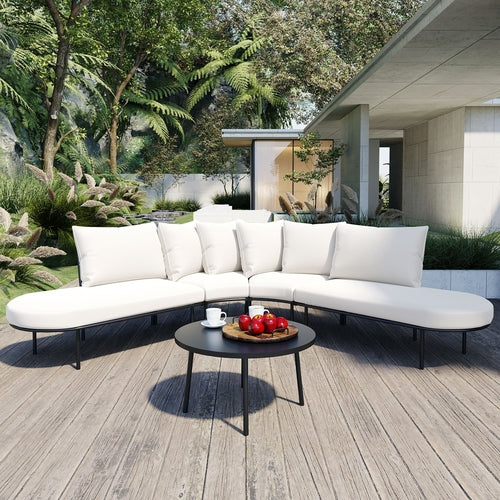 Patio Half- Moon Curved Outdoor Furniture Sofa Set with Coffee Table,