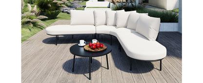 Patio Half- Moon Curved Outdoor Furniture Sofa Set with Coffee Table,