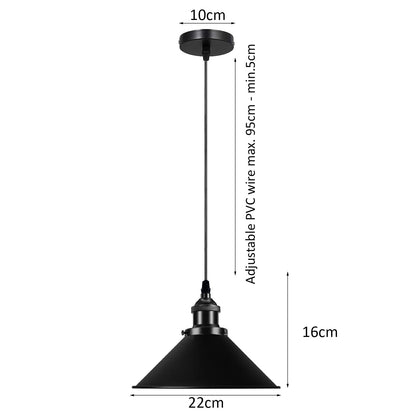 Black Metal Cone Shade Pendant Light Fixture~3393