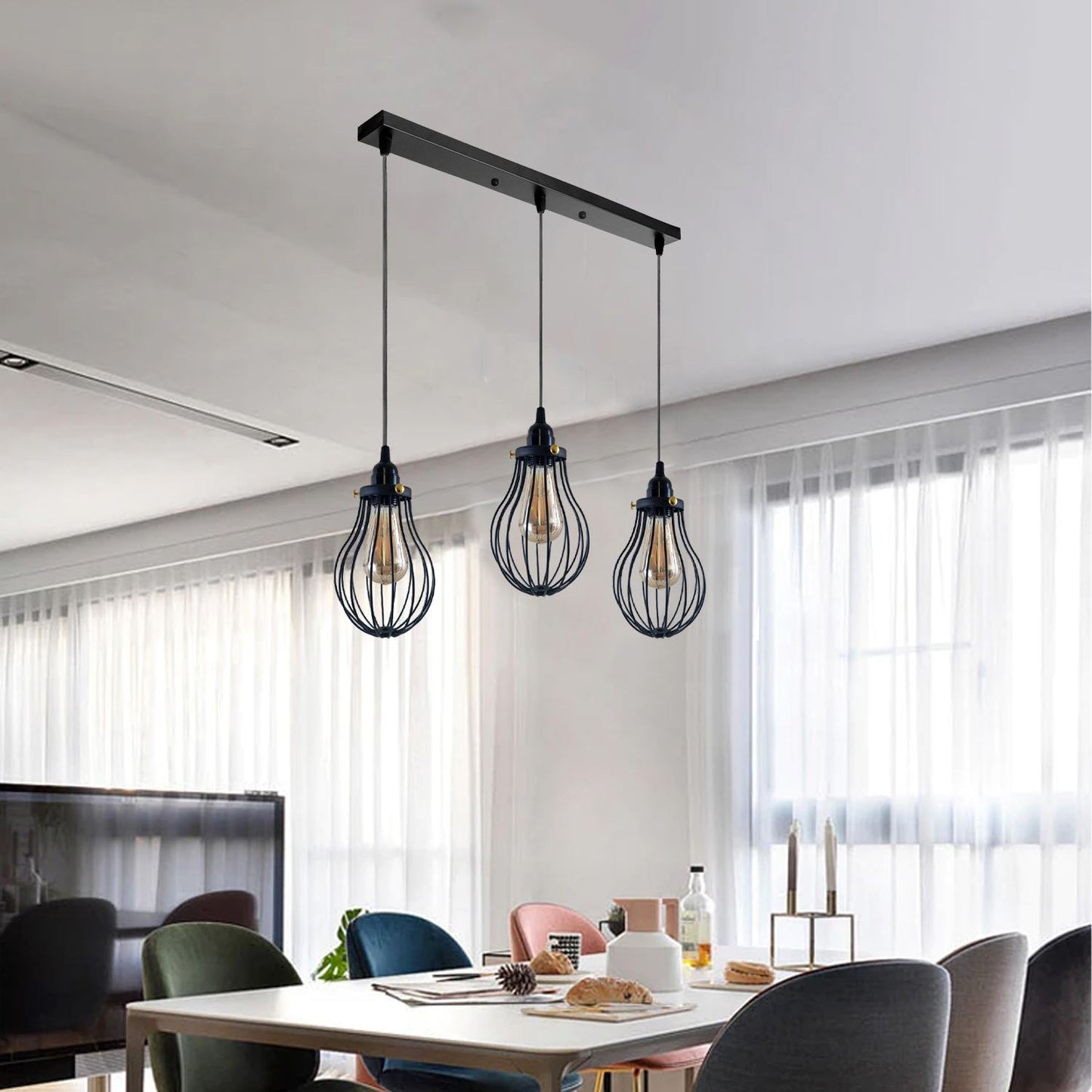 Black Cage Pendant Light Kitchen E27 ~3398