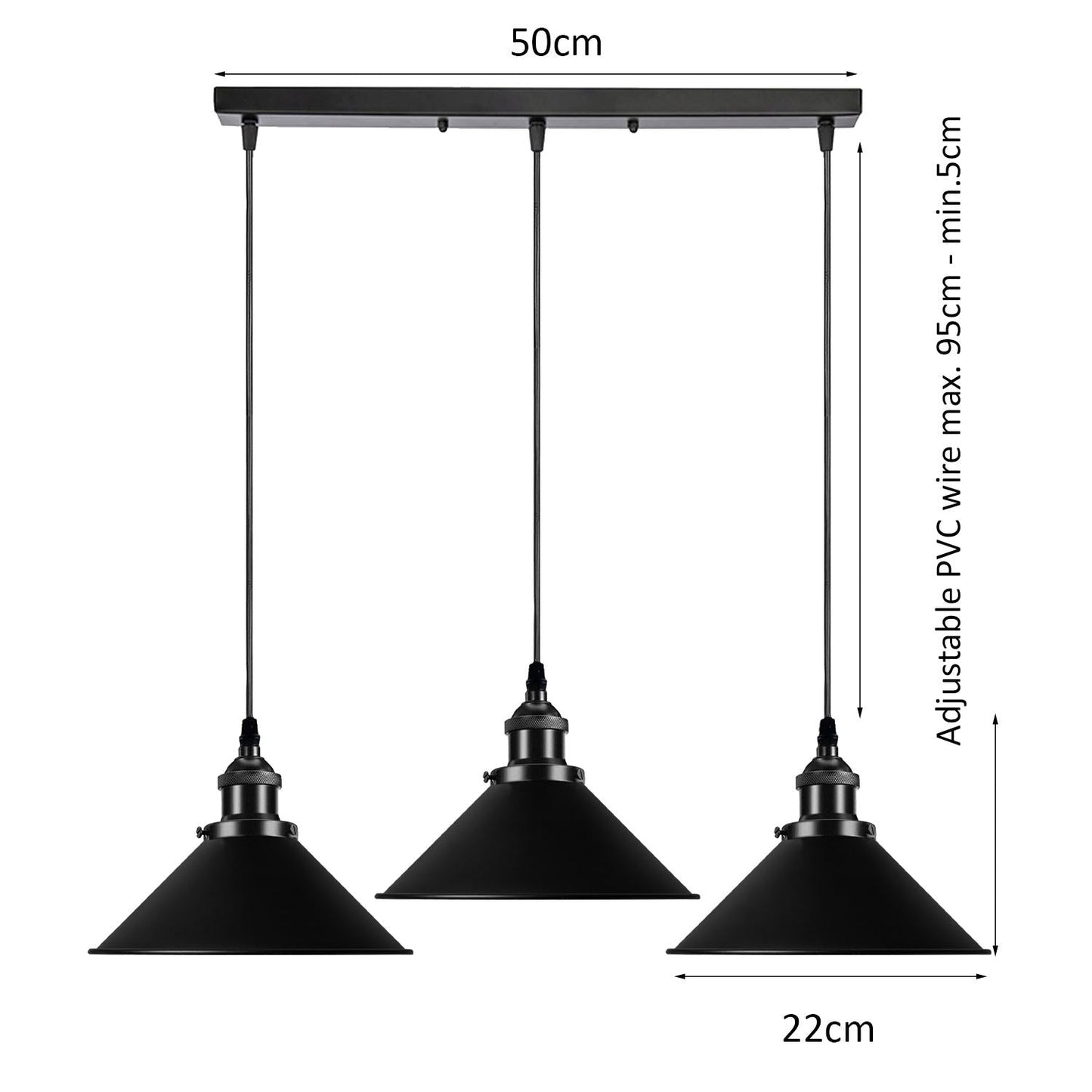 Black Metal Cone Shade Pendant Light Fixture~3393