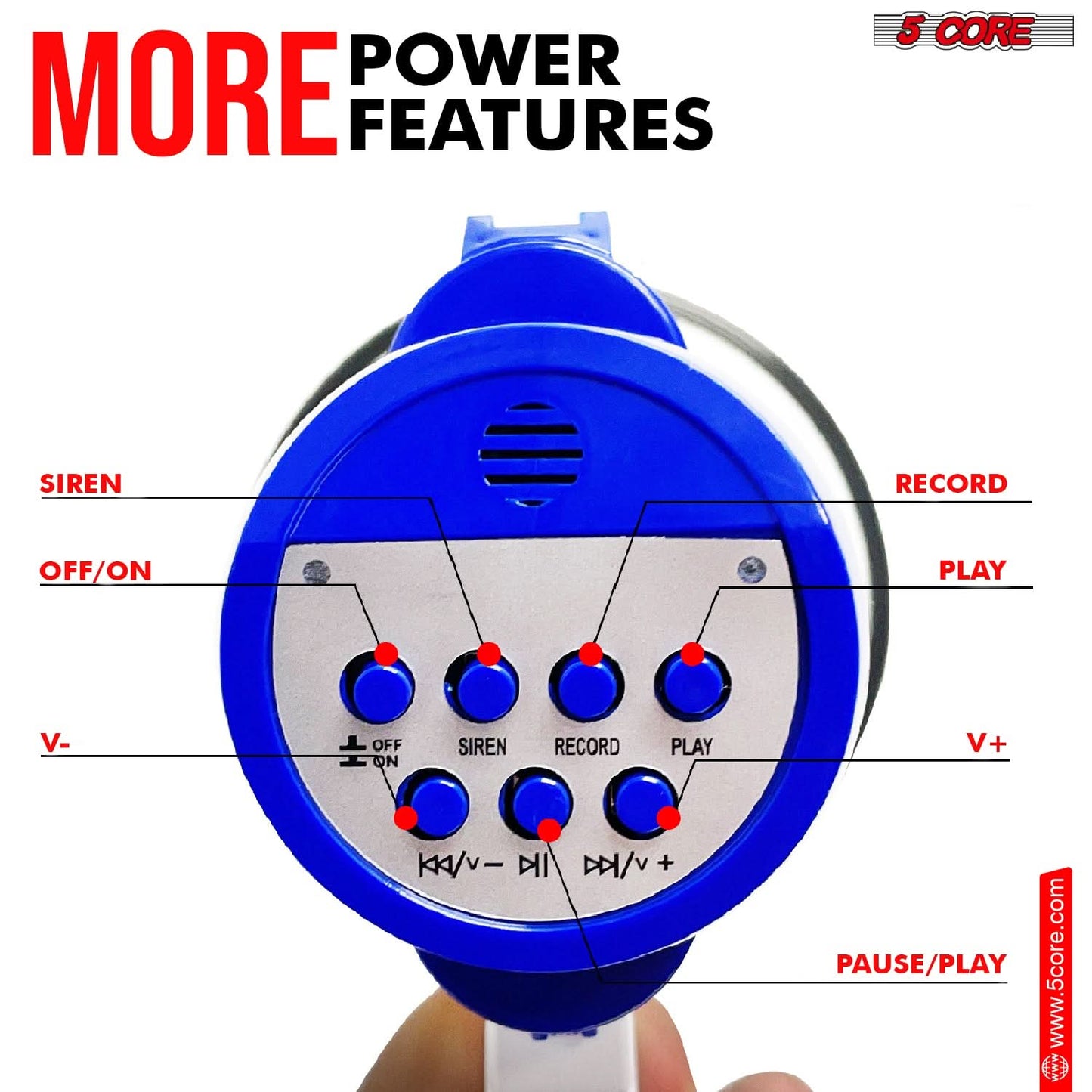 5Core Megaphone Bullhorn Speaker 30W Mini Bull Horn Battery Power