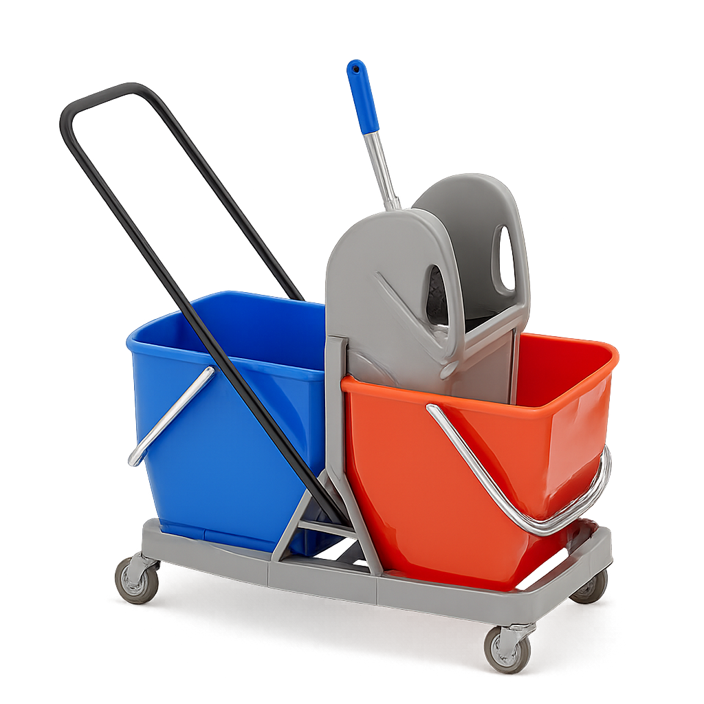 Dual-Bucket Mop Wringer Cart System