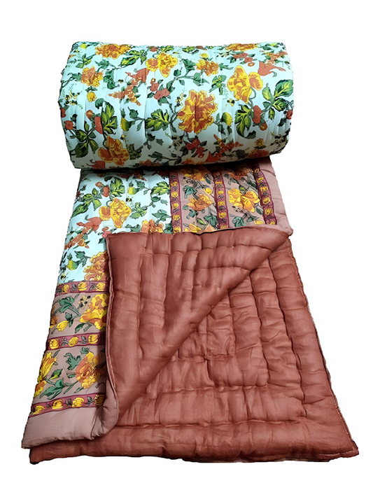 Beautiful Floral Print Soft Cotton Single Bed Blanket Color 2X1.5 M