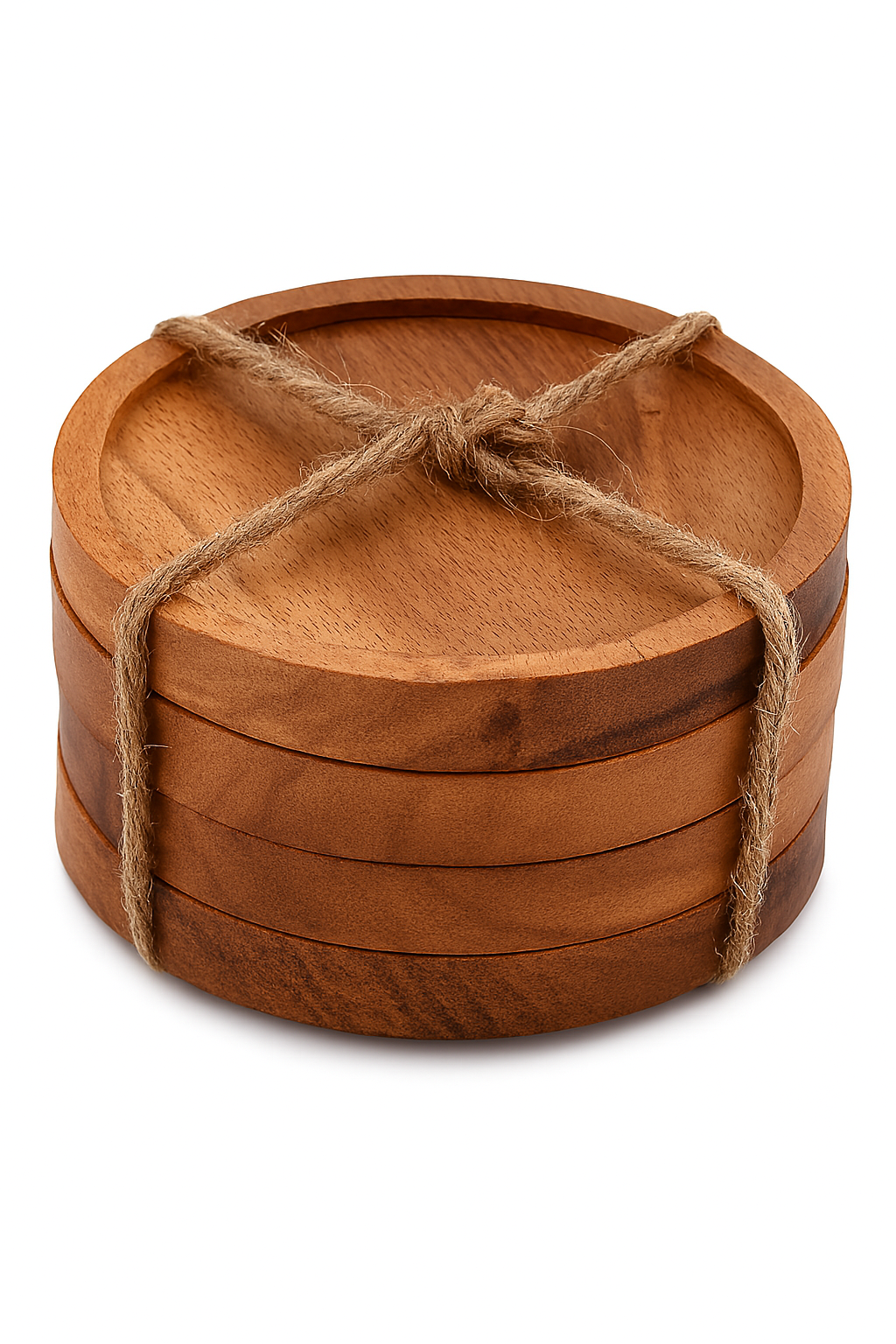 Round Wooden Coasters Set with Holder – Natural Finish (Set of 6)