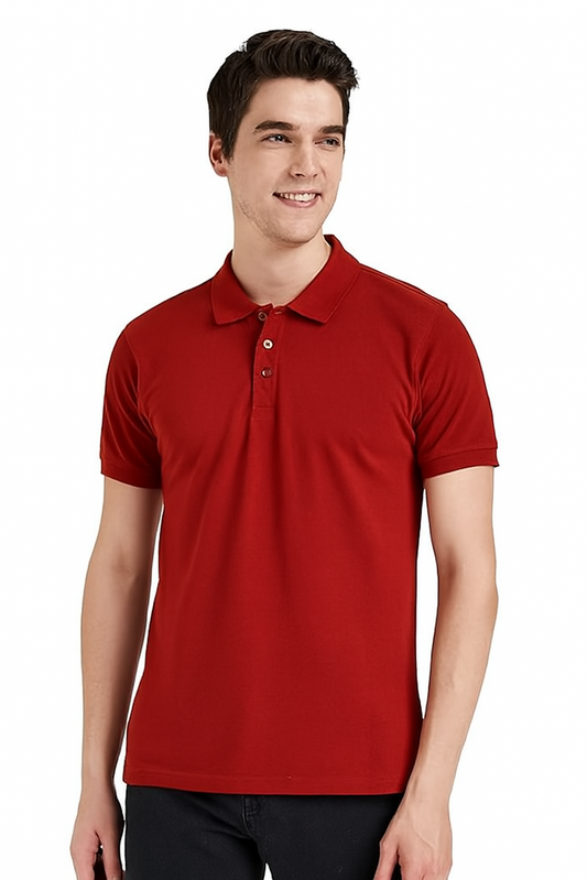 Men's Cotton Solid Polo T-shirt, Red (Size-M)