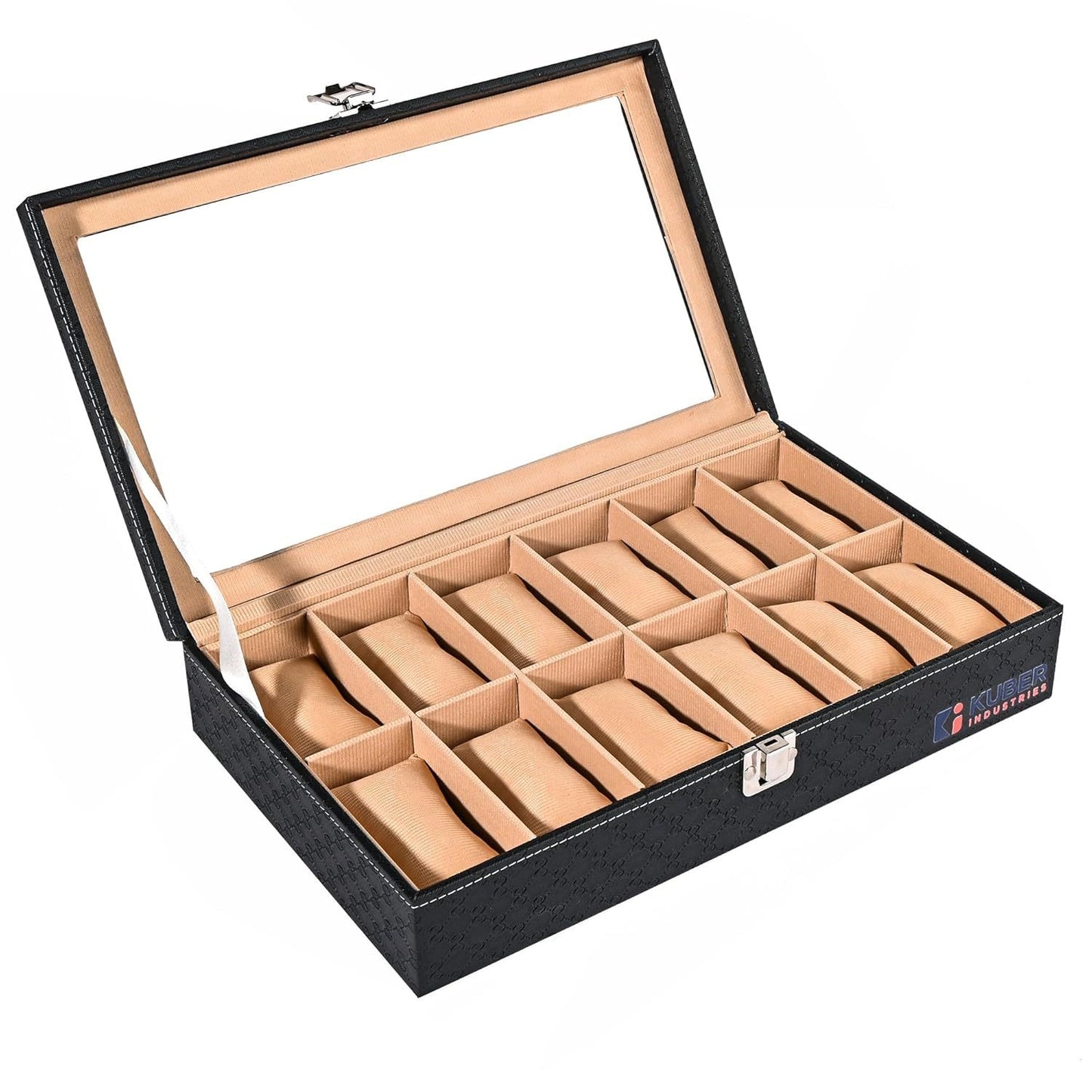 Premium Faux Leather See Through 12 Slots Wrist Watch Organizer Box