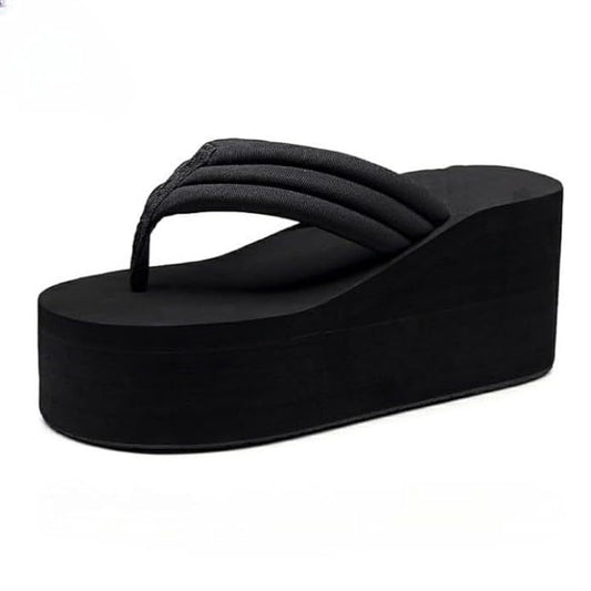 High Heel Platform Slippers for Women (Size-UK-6) (Color-BLACK)