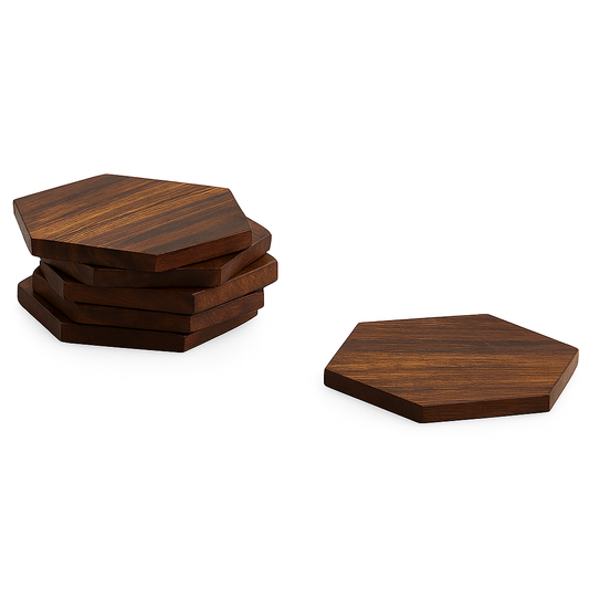 Hexagonal Wooden Coasters Set – Dark Finish (Set of 6)