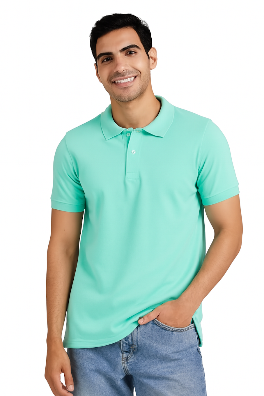 Men's Cotton Solid Polo T-shirt, Ocean Blue (Size-L)