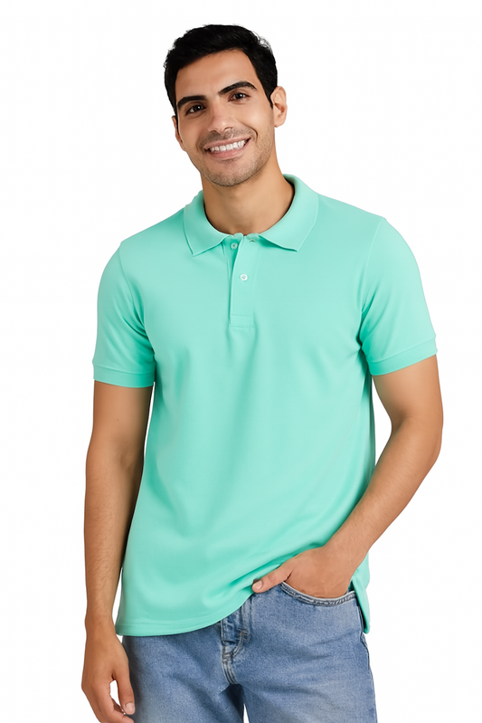 Men's Cotton Solid Polo T-shirt, Ocean Blue (Size-L)