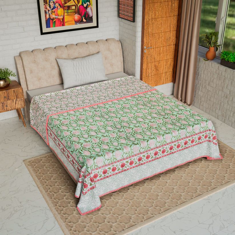 Cotton Blanket - Single Dohar  Red Green Anar