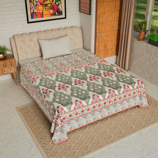 Cotton Blanket - Single Dohar ( 60 x 90 Inches) Grey Red Floral