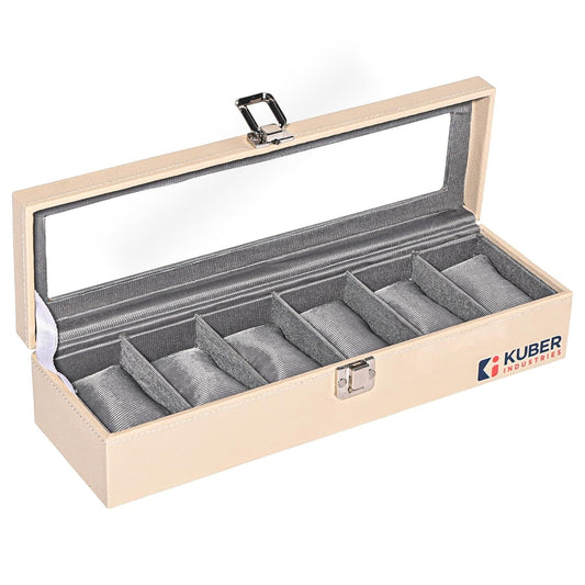 Premium Faux Leather See Through 6 Slots Wrist Watch Organizer Box for