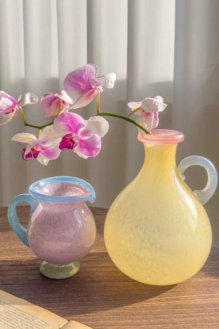 Handblown Bonbon Dopamine Bottle Vase, Whimsical Vintage Vase Centrepi