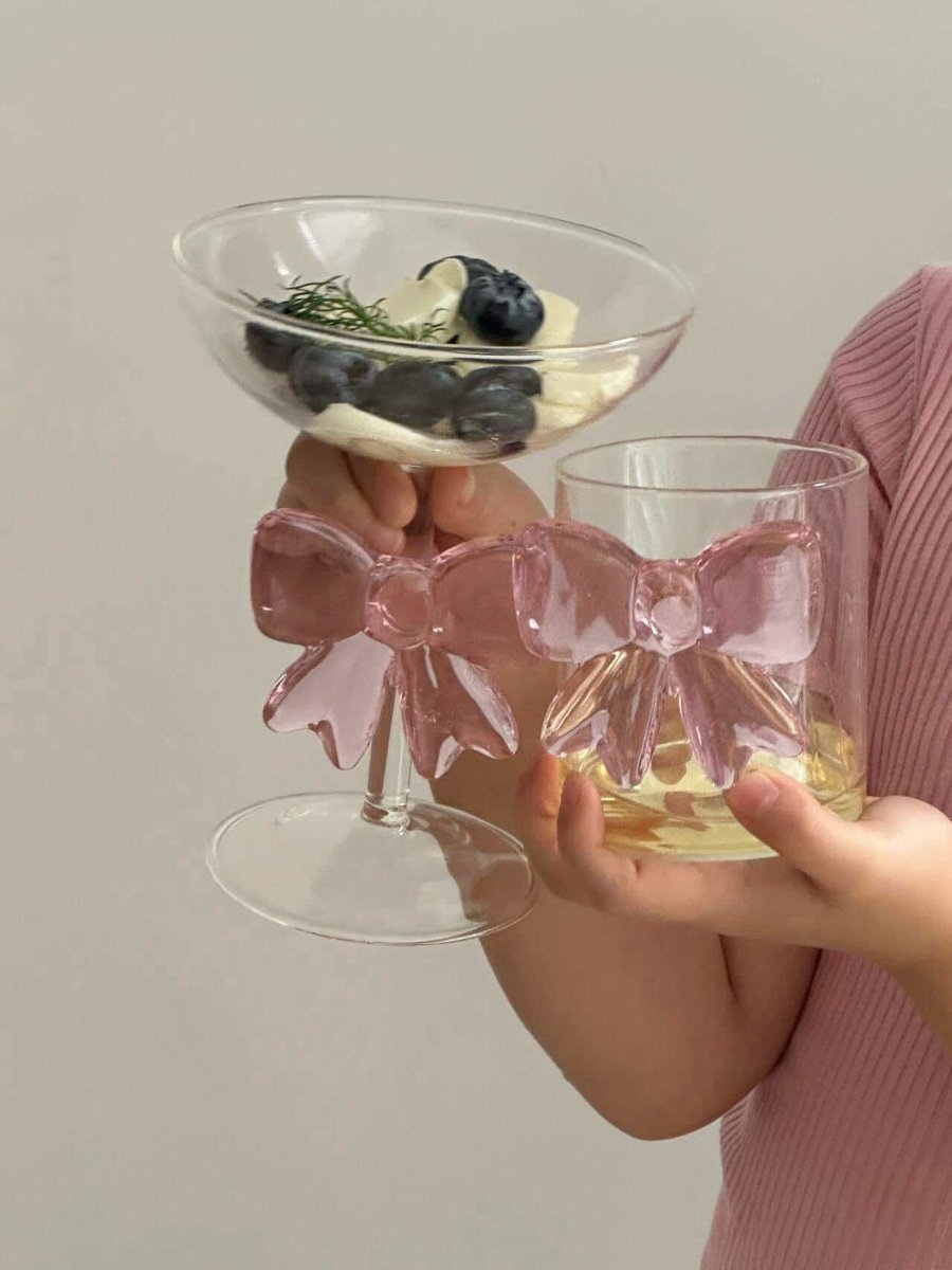Handmade Cute Whimsical Bow Cocktail Coupe Set of 2, Elegant Wine Glas
