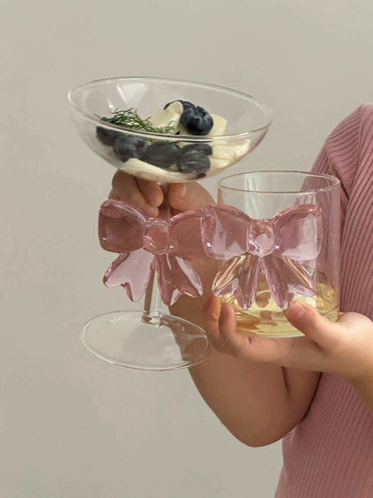 Handmade Cute Whimsical Bow Cocktail Coupe Set of 2, Elegant Wine Glas