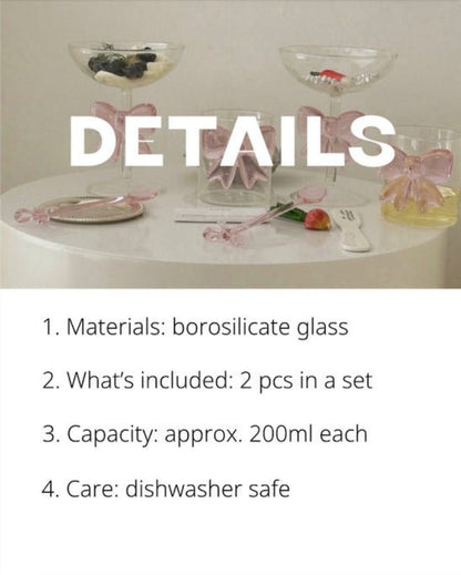 Handmade Cute Whimsical Bow Cocktail Coupe Set of 2, Elegant Wine Glas