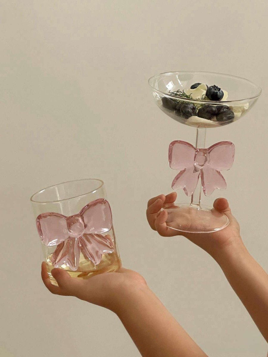 Handmade Cute Whimsical Bow Cocktail Coupe Set of 2, Elegant Wine Glas